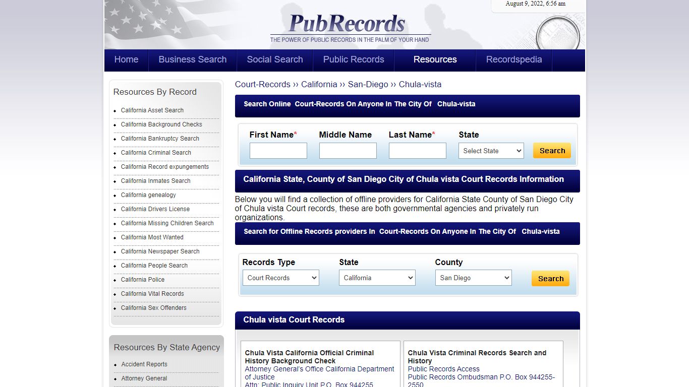 Chula vista, San Diego County, California Court Records