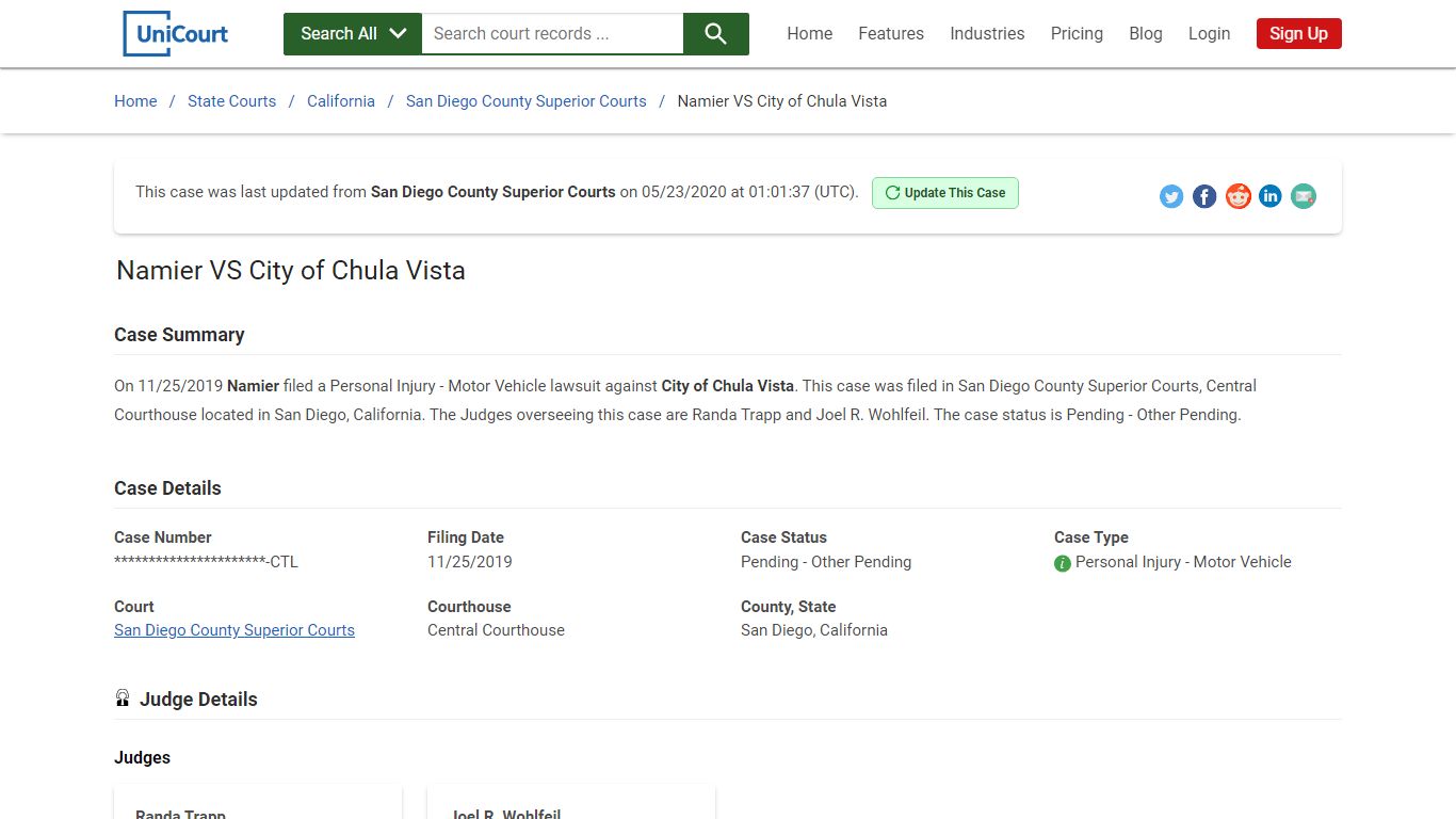 Namier VS City of Chula Vista | Court Records - UniCourt
